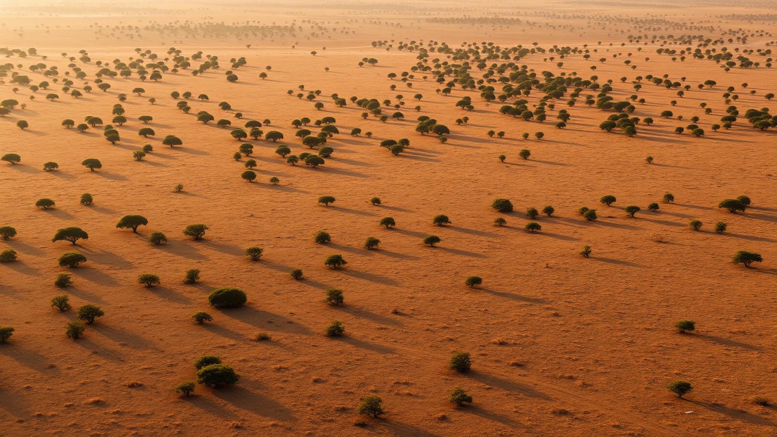Aerial view of West African shea parkland savannah